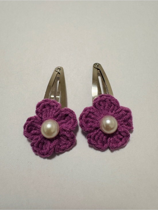 Accessories - Handmade Purple Flower Hair Clips with Pearl Centers